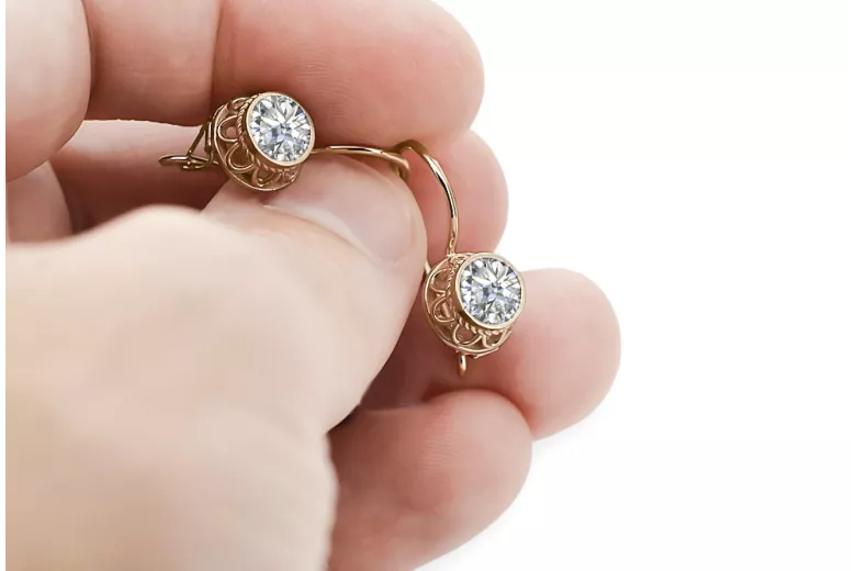 Zircon Or rose 14 carats vintage d'origine Des boucles d'oreilles Bijoux vintage vec117r